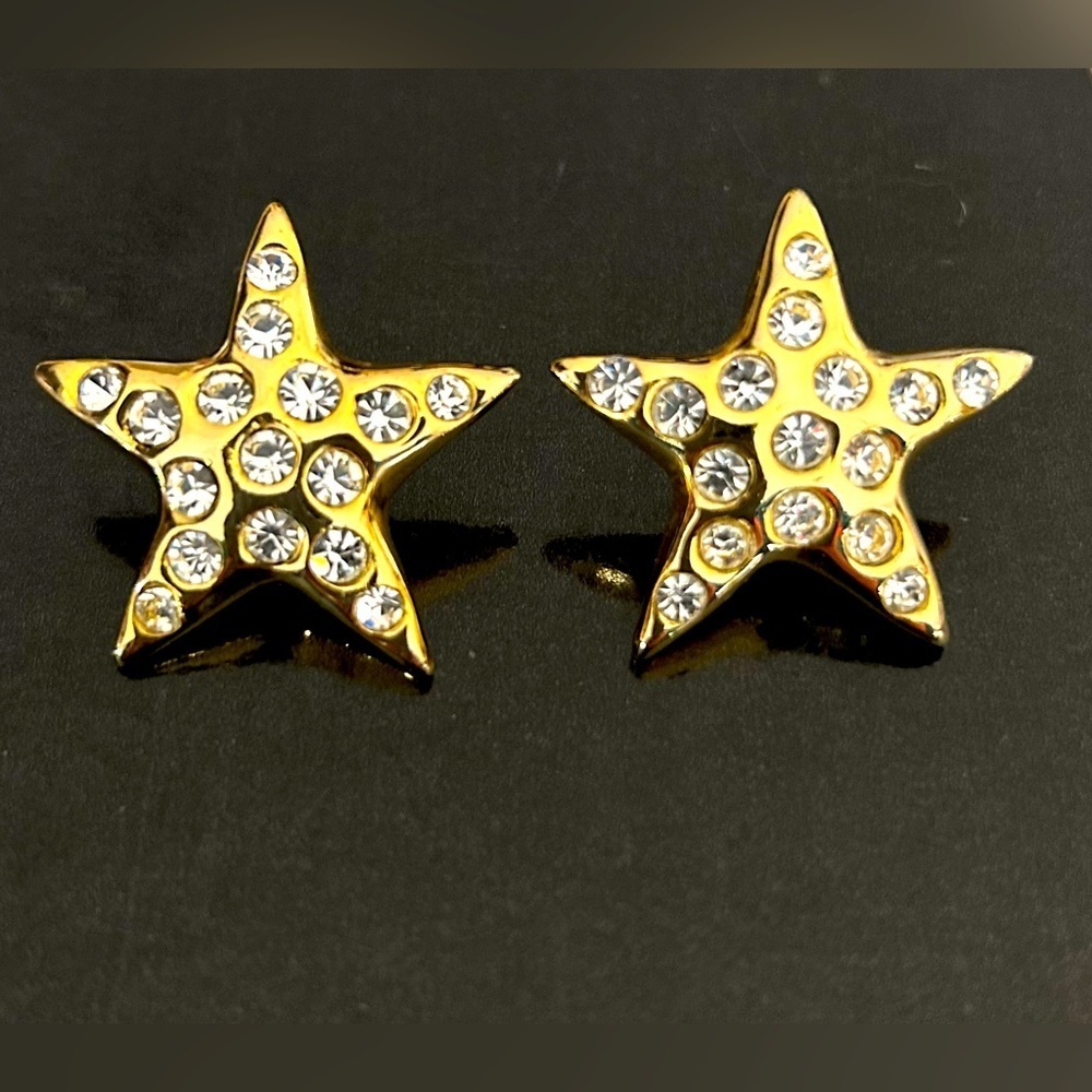 Star Gold and Rhinestone Earrings